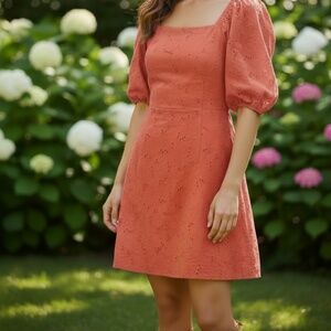 $139 Anne Klein Women’s Dress Size 14 Cotton Eyelet, Mini Dress Coral.